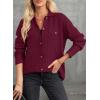 image:imageAstylish Women Waffle Knit Shacket Jacket Casual Long Sleeve Sweater Button Down Shirts Dressy Blouse TopsBurgundy