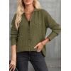 image:imageAstylish Women Waffle Knit Shacket Jacket Casual Long Sleeve Sweater Button Down Shirts Dressy Blouse TopsJungle Green