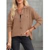 image:imageAstylish Women Waffle Knit Shacket Jacket Casual Long Sleeve Sweater Button Down Shirts Dressy Blouse TopsLight French Beige