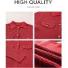 image:imageAstylish Women Waffle Knit Shacket Jacket Casual Long Sleeve Sweater Button Down Shirts Dressy Blouse TopsRacing Red