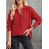 image:imageAstylish Women Waffle Knit Shacket Jacket Casual Long Sleeve Sweater Button Down Shirts Dressy Blouse TopsRacing Red