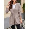 image:imageAstylish Womens Open Front Long Sleeve Belted Knit Cardigan Sweaters Trendy 2025 Outwear Coats with PocketsParchment Khaki