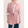 image:imageAstylish Womens Open Front Long Sleeve Belted Knit Cardigan Sweaters Trendy 2025 Outwear Coats with PocketsPink