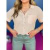 image:imageAstylish Womens Waffle Knit Button Down Shirts Tops Casual V Neck Short Folded Sleeve Dressy BlousesApricot