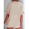 image:imageAstylish Womens Waffle Knit Button Down Shirts Tops Casual V Neck Short Folded Sleeve Dressy BlousesApricot
