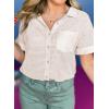 image:imageAstylish Womens Waffle Knit Button Down Shirts Tops Casual V Neck Short Folded Sleeve Dressy BlousesWhite