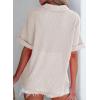 image:imageAstylish Womens Waffle Knit Button Down Shirts Tops Casual V Neck Short Folded Sleeve Dressy BlousesWhite