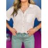 image:imageAstylish Womens Waffle Knit Button Down Shirts Tops Casual V Neck Short Folded Sleeve Dressy BlousesWhite