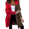 image:imageAstylish Women 2026 Fall Outfits Open Front Long Sleeve Hooded Knit Cardigan Sweaters Color Block Outwear CoatsZ Racing Red