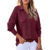 image:imageAstylish Women Waffle Knit Shacket Jacket Casual Long Sleeve Sweater Button Down Shirts Dressy Blouse TopsBurgundy