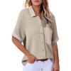 image:imageAstylish Womens Waffle Knit Button Down Shirts Tops Casual V Neck Short Folded Sleeve Dressy BlousesApricot