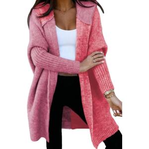 image:imageAstylish Women 2026 Fall Outfits Open Front Long Sleeve Hooded Knit Cardigan Sweaters Color Block Outwear CoatsZ Coral Paradise