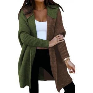 image:imageAstylish Women 2026 Fall Outfits Open Front Long Sleeve Hooded Knit Cardigan Sweaters Color Block Outwear CoatsZ Four Leaf Clover