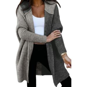 image:imageAstylish Women 2026 Fall Outfits Open Front Long Sleeve Hooded Knit Cardigan Sweaters Color Block Outwear CoatsZ Sleet