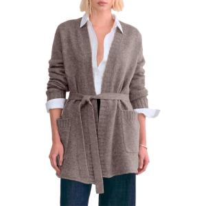 image:imageAstylish Womens Open Front Long Sleeve Belted Knit Cardigan Sweaters Trendy 2025 Outwear Coats with PocketsBrown