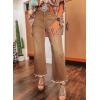 image:imageAstylish Womens High Waisted Jeans Stretchy Flared Straight Leg Loose Trendy Raw Hem Denim PantsBrown