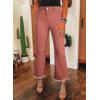 image:imageAstylish Womens High Waisted Jeans Stretchy Flared Straight Leg Loose Trendy Raw Hem Denim PantsMineral Red