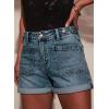 image:imageAstylish Womens Jean Shorts Casual Buttoned High Waisted Stretchy Patch Pocket Trendy Cuffed Denim ShortsAshleigh Blue