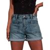 image:imageAstylish Womens Jean Shorts Casual Buttoned High Waisted Stretchy Patch Pocket Trendy Cuffed Denim ShortsAshleigh Blue