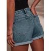 image:imageAstylish Womens Jean Shorts Casual Buttoned High Waisted Stretchy Patch Pocket Trendy Cuffed Denim ShortsAshleigh Blue