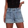 image:imageAstylish Womens Jean Shorts Casual Buttoned High Waisted Stretchy Patch Pocket Trendy Cuffed Denim ShortsBeau Blue