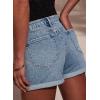 image:imageAstylish Womens Jean Shorts Casual Buttoned High Waisted Stretchy Patch Pocket Trendy Cuffed Denim ShortsBeau Blue