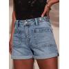image:imageAstylish Womens Jean Shorts Casual Buttoned High Waisted Stretchy Patch Pocket Trendy Cuffed Denim ShortsBeau Blue