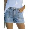 image:imageAstylish Womens Jean Shorts Casual Buttoned High Waisted Stretchy Patch Pocket Trendy Cuffed Denim ShortsBeau Blue