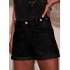 image:imageAstylish Womens Jean Shorts Casual Buttoned High Waisted Stretchy Patch Pocket Trendy Cuffed Denim ShortsBlack
