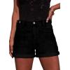 image:imageAstylish Womens Jean Shorts Casual Buttoned High Waisted Stretchy Patch Pocket Trendy Cuffed Denim ShortsBlack