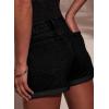 image:imageAstylish Womens Jean Shorts Casual Buttoned High Waisted Stretchy Patch Pocket Trendy Cuffed Denim ShortsBlack