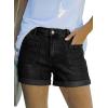 image:imageAstylish Womens Jean Shorts Casual Buttoned High Waisted Stretchy Patch Pocket Trendy Cuffed Denim ShortsBlack