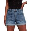 image:imageAstylish Womens Jean Shorts Casual Buttoned High Waisted Stretchy Patch Pocket Trendy Cuffed Denim ShortsNavy Blue