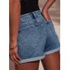 image:imageAstylish Womens Jean Shorts Casual Buttoned High Waisted Stretchy Patch Pocket Trendy Cuffed Denim ShortsNavy Blue