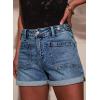 image:imageAstylish Womens Jean Shorts Casual Buttoned High Waisted Stretchy Patch Pocket Trendy Cuffed Denim ShortsNavy Blue