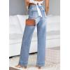image:imageAstylish Womens Wide Leg Jeans High Waisted Stretchy Straight Leg Jeans Loose Trendy Denim Pants with PocketLight Blue