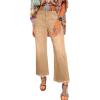 image:imageAstylish Womens High Waisted Jeans Stretchy Flared Straight Leg Loose Trendy Raw Hem Denim PantsKhaki