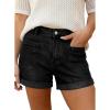image:imageAstylish Womens Jean Shorts Casual Buttoned High Waisted Stretchy Patch Pocket Trendy Cuffed Denim ShortsBlack