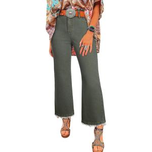 image:imageAstylish Womens High Waisted Jeans Stretchy Flared Straight Leg Loose Trendy Raw Hem Denim PantsFour Leaf Clover