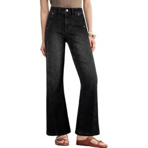 image:imageAstylish Womens Trendy Wide Leg Jeans High Waisted Stretchy Ankle Bootcut Jeans Straight Denim Pants with Slanted PocketsBlack