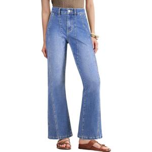 image:imageAstylish Womens Trendy Wide Leg Jeans High Waisted Stretchy Ankle Bootcut Jeans Straight Denim Pants with Slanted PocketsMist Blue