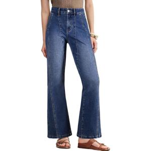 image:imageAstylish Womens Trendy Wide Leg Jeans High Waisted Stretchy Ankle Bootcut Jeans Straight Denim Pants with Slanted PocketsNavy Blue