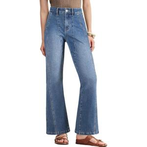 image:imageAstylish Womens Trendy Wide Leg Jeans High Waisted Stretchy Ankle Bootcut Jeans Straight Denim Pants with Slanted PocketsSky Blue