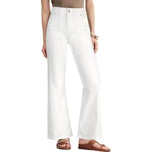 image:imageAstylish Womens Trendy Wide Leg Jeans High Waisted Stretchy Ankle Bootcut Jeans Straight Denim Pants with Slanted PocketsWhite