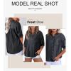 image:imageAstylish Women 2025 Denim Shirt Summer Oversized Short Sleeve V Neck Button Down Chambray Blouse Top with PocketMedium Grey