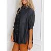 image:imageAstylish Women 2025 Denim Shirt Summer Oversized Short Sleeve V Neck Button Down Chambray Blouse Top with PocketMedium Grey