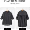 image:imageAstylish Women 2025 Denim Shirt Summer Oversized Short Sleeve V Neck Button Down Chambray Blouse Top with PocketMedium Grey