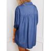 image:imageAstylish Women 2025 Denim Shirt Summer Oversized Short Sleeve V Neck Button Down Chambray Blouse Top with PocketSail Blue
