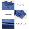 image:imageAstylish Women 2025 Denim Shirt Summer Oversized Short Sleeve V Neck Button Down Chambray Blouse Top with PocketSail Blue