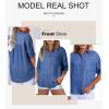 image:imageAstylish Women 2025 Denim Shirt Summer Oversized Short Sleeve V Neck Button Down Chambray Blouse Top with PocketSail Blue